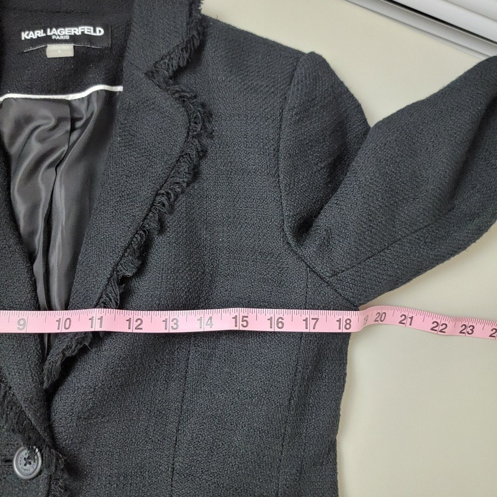 Karl Lagerfeld Blazer Womens 6‎ Black Fringe Tweed Single Breasted Long Sleeve - Picture 9 of 12